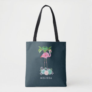 Tote Bag Palmiers Flamants roses roses et succulents florau