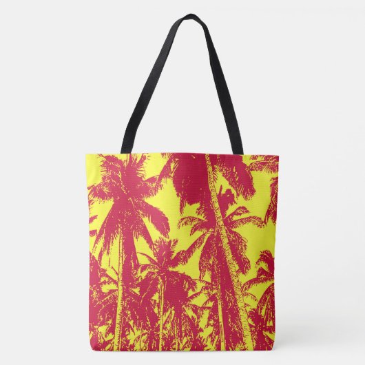 Tote Bag Palmiers rouges et jaunes Design Funky (Devant)