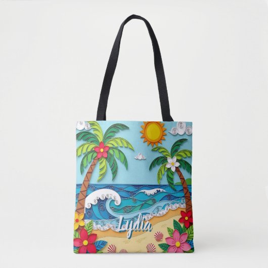 Tote Bag Palmiers sur la plage Personnalisé (Devant)