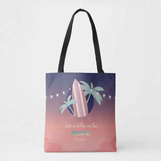 Tote Bag Palmiers, Surf, Plage String Lights (Devant)