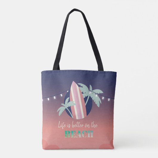Tote Bag Palmiers, Surf, Plage String Lights (Dos)