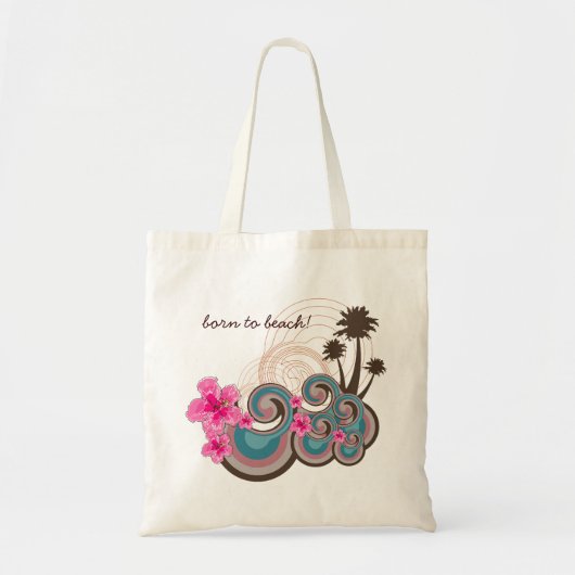 Tote Bag Palmiers tropicaux de plage de ketmie de roses (Devant)