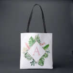 Tote Bag Palmiers tropicaux Mariage rose clair Monogramme<br><div class="desc">Destination - Tropical Palms Beach Botanical Blush Pink and Green Watercolor Printemps Monogramme Sacs fourre-tout sur toile arrière - plan - comprend belle et élégante typographie avec feuilles botaniques modernes et verdure pour le Cadeau spécial pour un Mariage, Fête des mariées (Mariée ou Femme de Fête), Baby shower, Bachelorette Party,...</div>