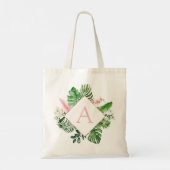 Tote Bag Palmiers tropicaux Mariage rose clair Monogramme (Dos)