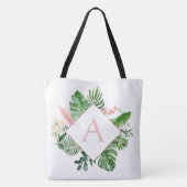 Tote Bag Palmiers tropicaux Mariage rose clair Monogramme (Dos)