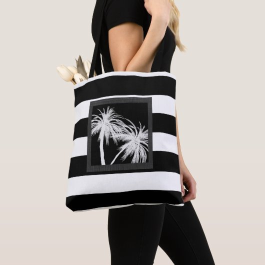 Tote Bag Palmiers tropicaux Noir & Blanc Moderne Chic (De près)