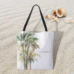 Tote Bag Palmiers tropicaux Plage moderne<br><div class="desc">Ce design sac fourre-tout est composé d'un ensemble de beaux palmiers tropicaux vert verdoyant et marron,  posés sur un arrière - plan blanc simple et propre. Parfait pour les amateurs de plage. Personnalisez-le avec un prénom ou une initiale. Créé par Simply Farmhouse Press.</div>