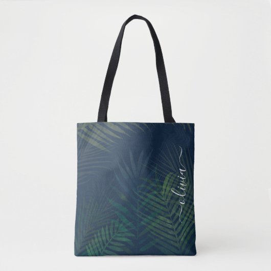 Tote Bag Palmiers vert foncé motif feuille (Devant)