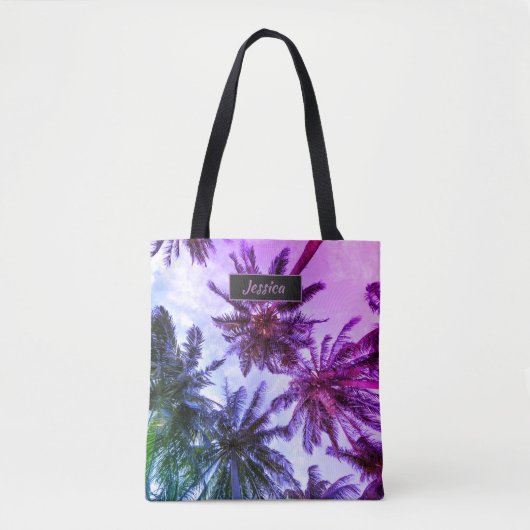 Tote Bag Palmiers violets de Miami Personnalisé (Devant)