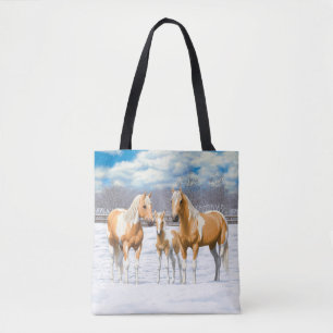 Tote Bag Palomino Pinto Peinture Quarter Chevaux En Neige