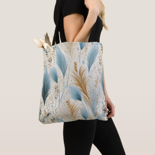 Tote Bag Pampas Bleu Et Or
