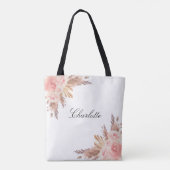 Tote Bag Pampas herbe rose or fleuri blanc nom (Dos)