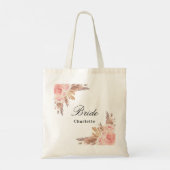 Tote Bag Pampas herbe rose or floral blanc nom de la mariée (Dos)