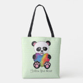 Tote Bag Panda Aquarelle Cute Avec Coeur Arc En Ciel (Dos)