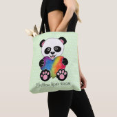 Tote Bag Panda Aquarelle Cute Avec Coeur Arc En Ciel (De près)