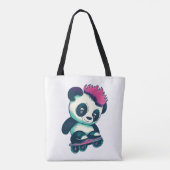 Tote Bag Panda bébé mignonne avec mohawk | Panda de patinag (Dos)