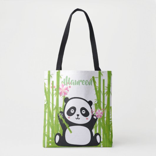 Tote Bag Panda heureux avec bambou et fleurs de cerisiers (Devant)