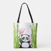 Tote Bag Panda heureux avec bambou et fleurs de cerisiers (Dos)