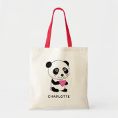 Tote Bag Panda mignonne au coeur rose + Nom (Devant)
