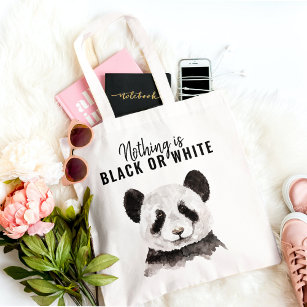Tote Bag Panda Noir Et Blanc Moderne Et Amusant Avec Citati