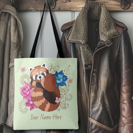 Tote Bag Panda Rouge Lotus Fleurs Henné