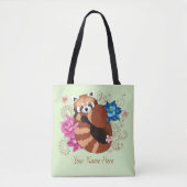 Tote Bag Panda Rouge Lotus Fleurs Henné (Devant)