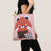 Tote Bag Panda rouge mignonne dorée (De près)