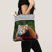Tote Bag Panda roux chic rayé (De près)