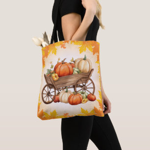 Tote Bag Panier de Citrouille chute feuille frontière Orang