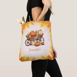 Tote Bag Panier de Citrouille chute feuille frontière Orang