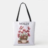 Tote Bag Panier de Fleurs à la Fraise avec Papillons et Nom (Dos)