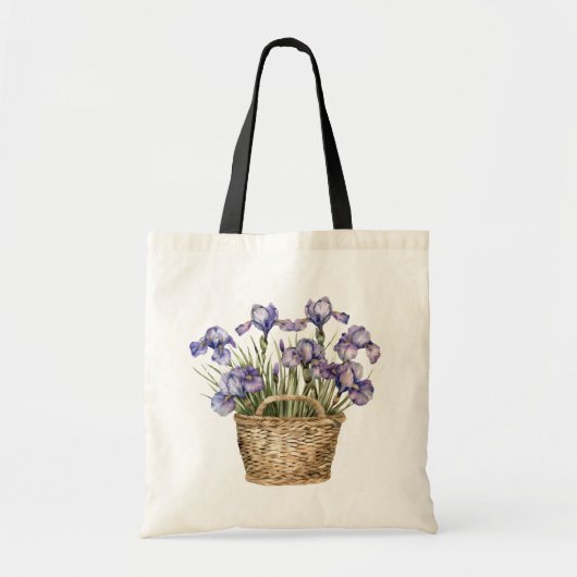 Tote Bag Panier de fleurs d'iris violettes (Devant)