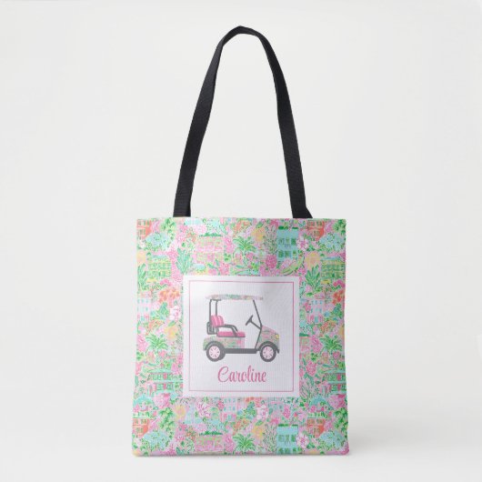 Tote Bag Panier de golf Pink & Green Palm Beach personnalis (Devant)
