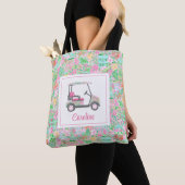 Tote Bag Panier de golf Pink & Green Palm Beach personnalis (De près)