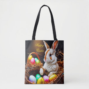 Tote Bag Panier et oeufs de lapin de Pâques