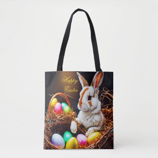 Tote Bag Panier et oeufs de lapin de Pâques (Devant)