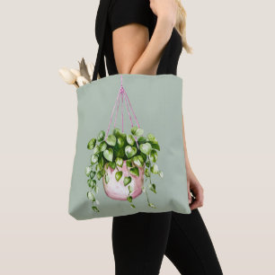 Tote Bag Panier suspendu Vert aquarelle