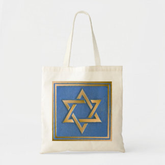 Tote Bag Panneau d'art en or et bleu Étoile de David