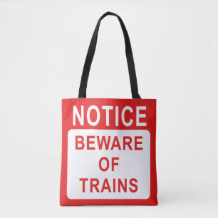 Tote Bag Panneau de chemin de fer, attention aux trains