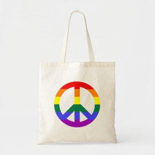 Tote Bag Panneau de paix avec traits arc-en-ciel