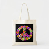 Tote Bag Panneau de Paix Coupe florale sur noir (Devant)