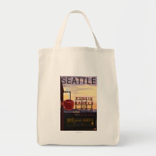 Tote Bag Panneau du marché de SeattlePike Place et vue sur  (Devant)