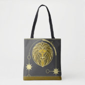 Tote Bag Panneau Leo Zodiac or jaune gris Mandala (Devant)