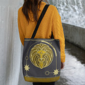 Tote Bag Panneau Leo Zodiac or jaune gris Mandala