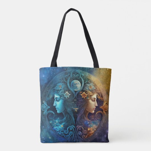Tote Bag Panneau Zodiaque Gemini Design d'aquarelle (Dos)