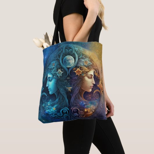 Tote Bag Panneau Zodiaque Gemini Design d'aquarelle (De près)