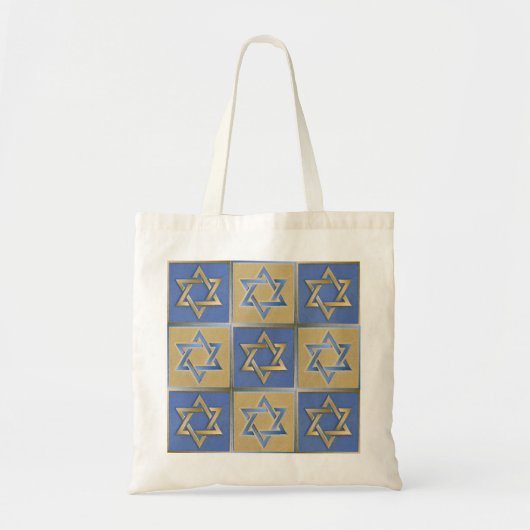Tote Bag Panneaux bleus d'art d'étoile de David d'or (Devant)
