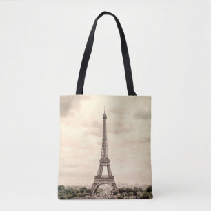 Tote Bag Panorama Eiffel Tower in Paris. France. Vintage vi