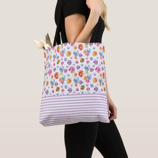 Tote Bag Pansies aquarelle motif floral illustration (De près)