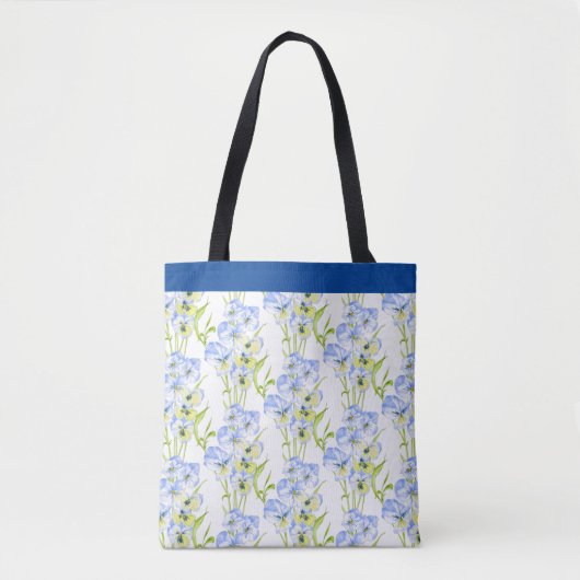 Tote Bag Pansies bleues sur une Fourre-tout (Devant)